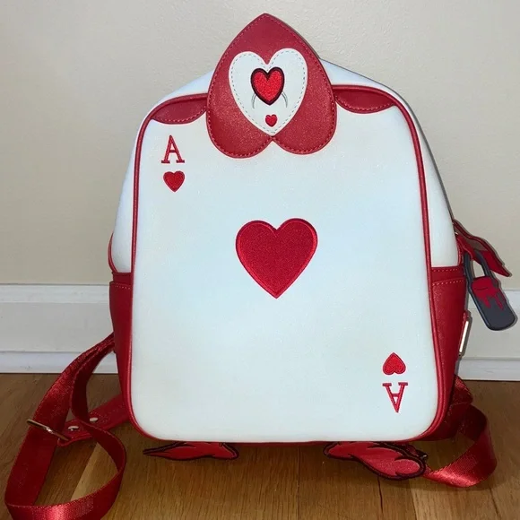 Disney Loungefly Alice in Wonderland Ace Queen of Hearts Mini Backpack Red White - Picture 3 of 16